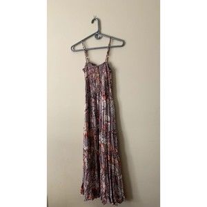 Angie Medium Pink Floral Tank Maxi Dress Long Tiered Summer Spring Dress Buttons